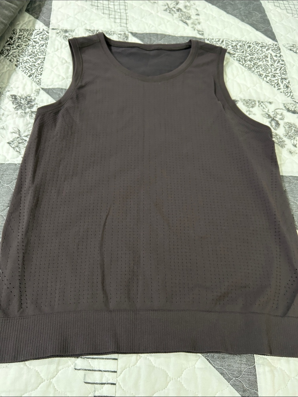 Athleta Perforated Sleeveless Muscle Tee in Charcoal Brown